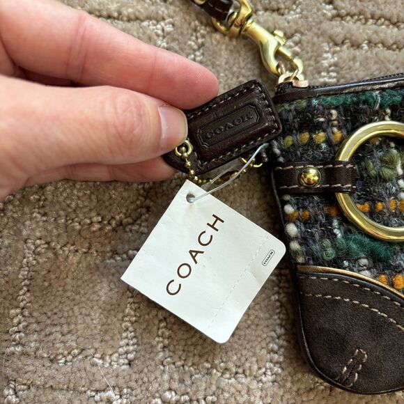 Coach Alpaca Wool Tweed Silk Wristlet Clutch Wallet Brown Suede Trim Y2K NWT - Picture 5 of 9